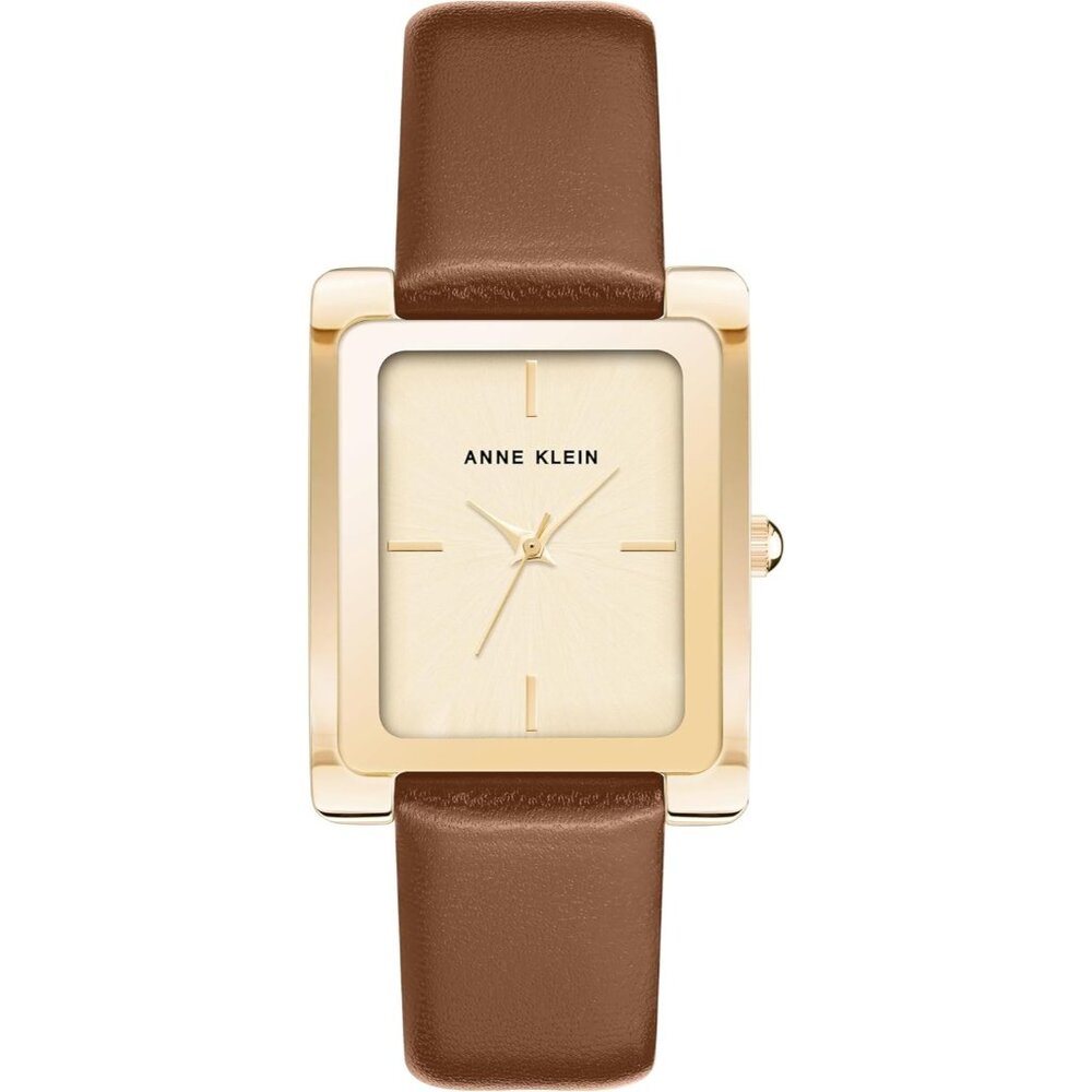 Women's Brown/Gold Leather Strap Crystal Lens Buckle Closure Gold-Tone Watch